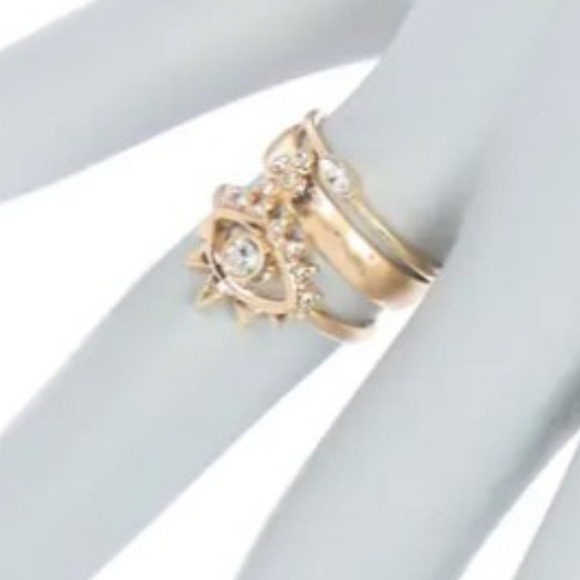 Gold Stacker Rings Evil Eye Stacker Ring Set CZ Gold Rings Diamonds Crystals NEW - Picture 6 of 7